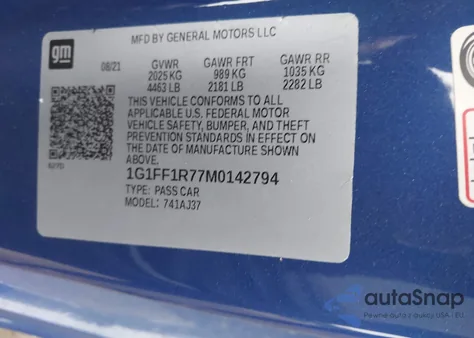 2021 Chevrolet Camaro Lz/Ss from USA, damaged, VIN 1G1FF1R77M0142794